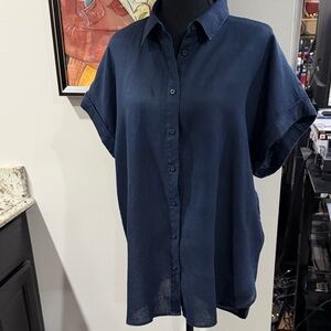 Lauren Ralph Lauren Navy blue linen Button-Up Shirt Size XL/TG